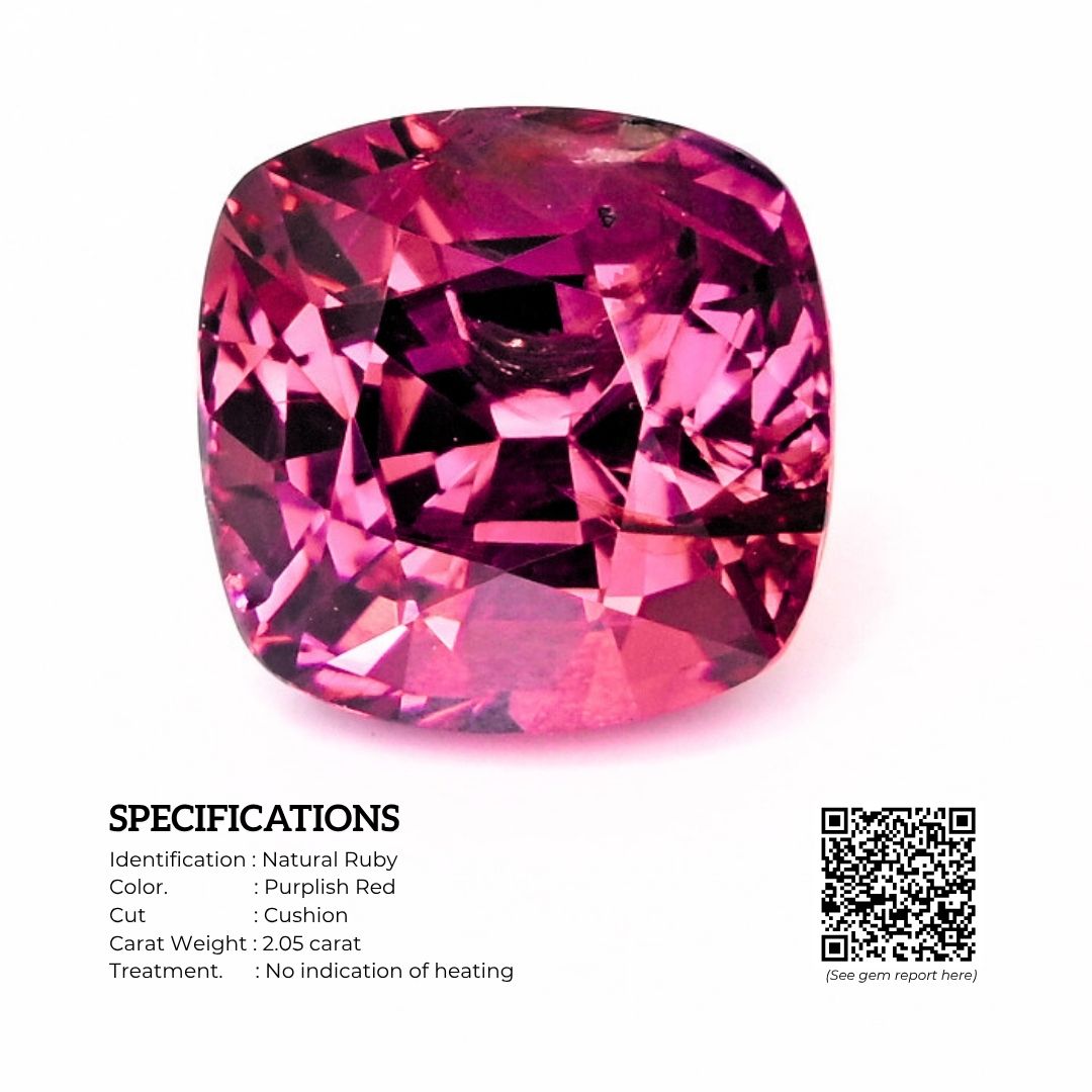2.05 Carat Unheated Cushion Cut - Royal Fuschia Ruby