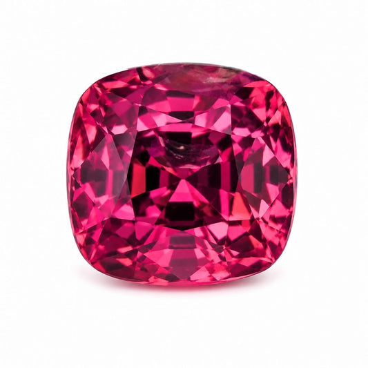 2.05 carat unheated Mozambique ruby cushion cut loose gemstone with vivid natural red color on white background.