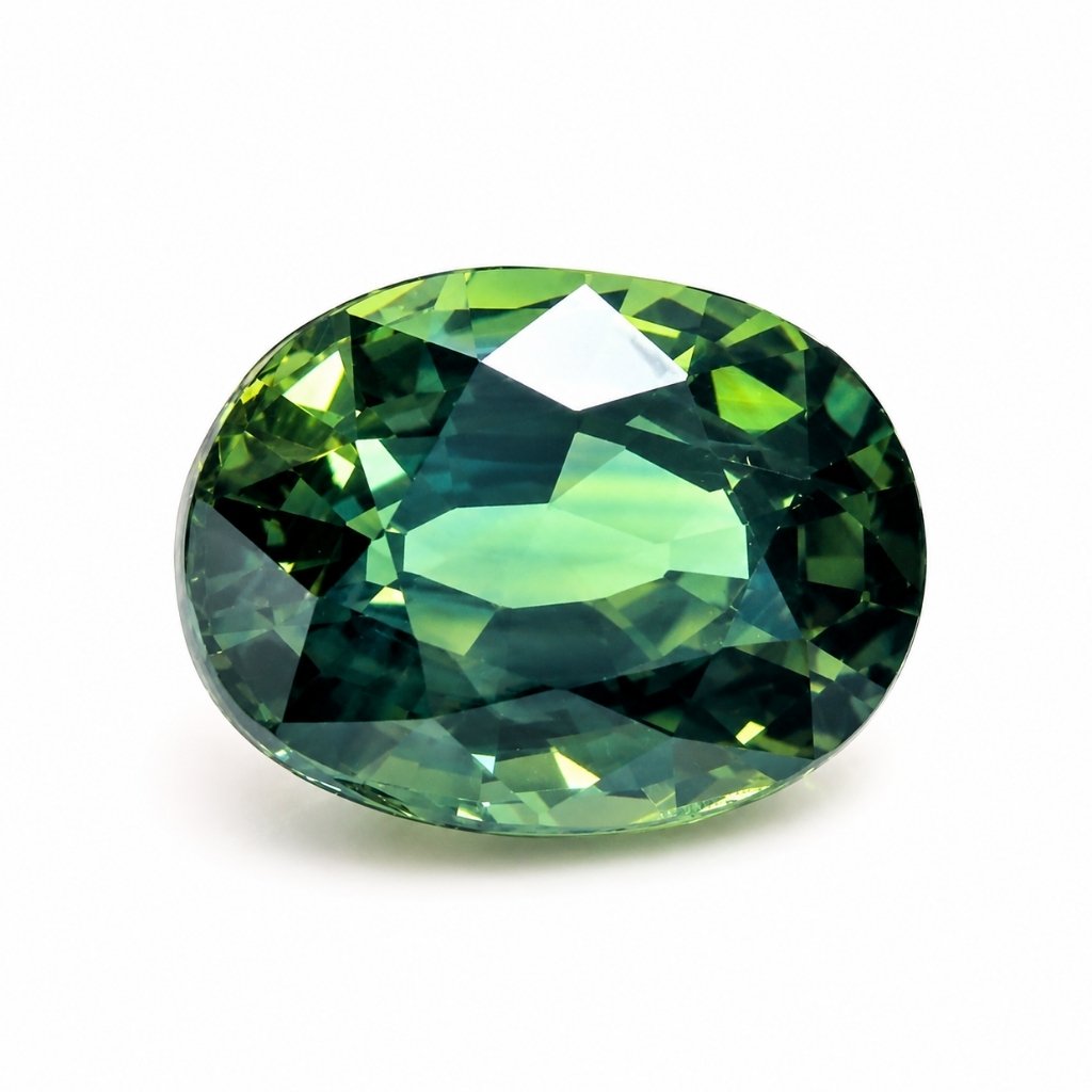 3.04 carat unheated oval-cut natural Thai green sapphire on white background