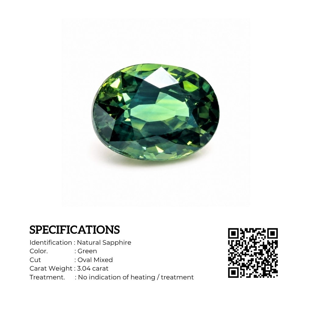 High-quality 3.04 carat natural unheated green sapphire for bespoke jewelry