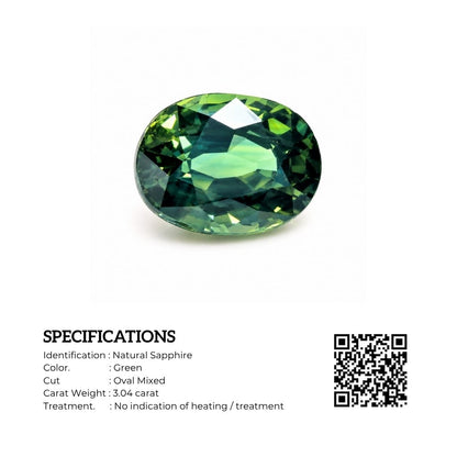 High-quality 3.04 carat natural unheated green sapphire for bespoke jewelry