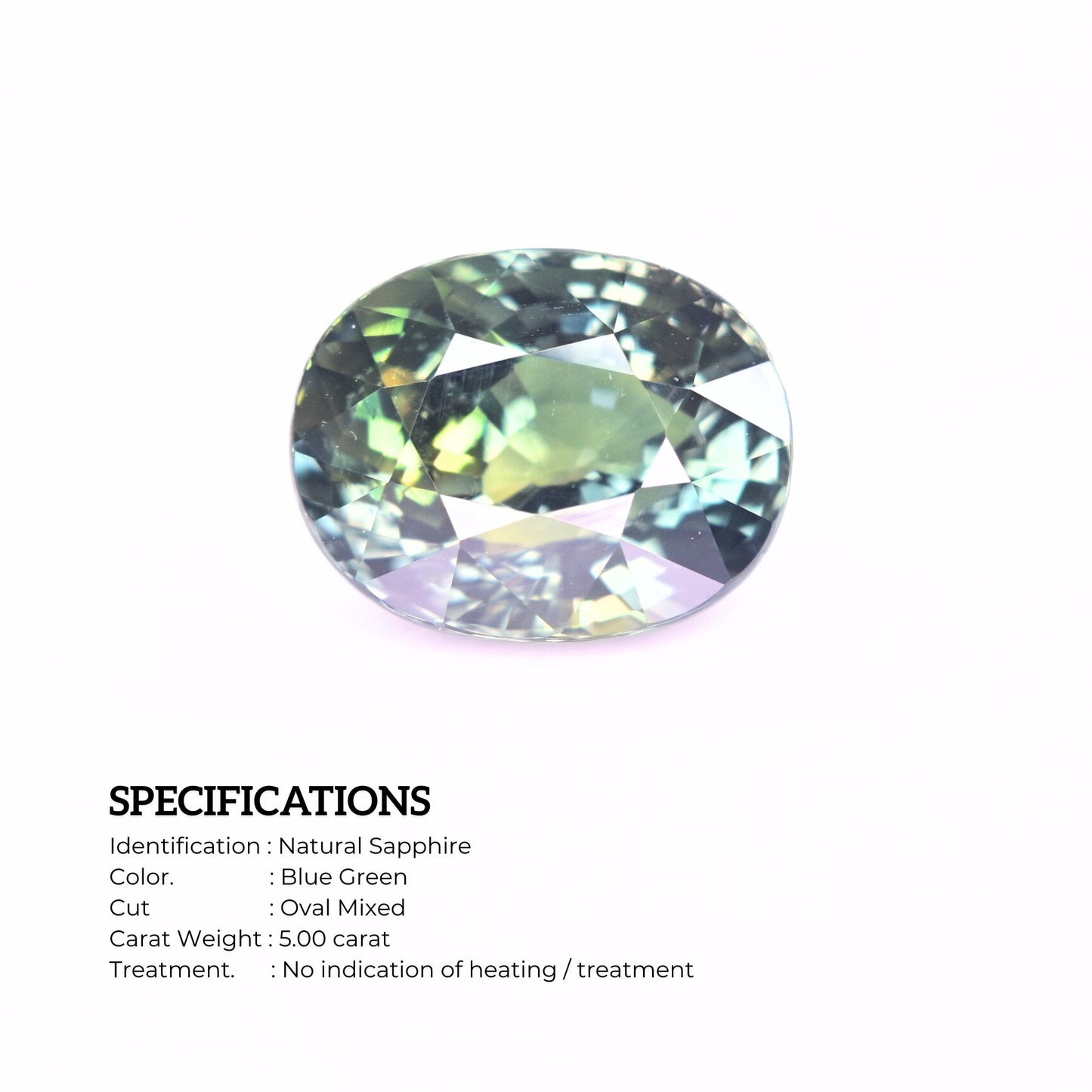 Certified unheated teal sapphire 5.03 ct natural blue-green gemstone
