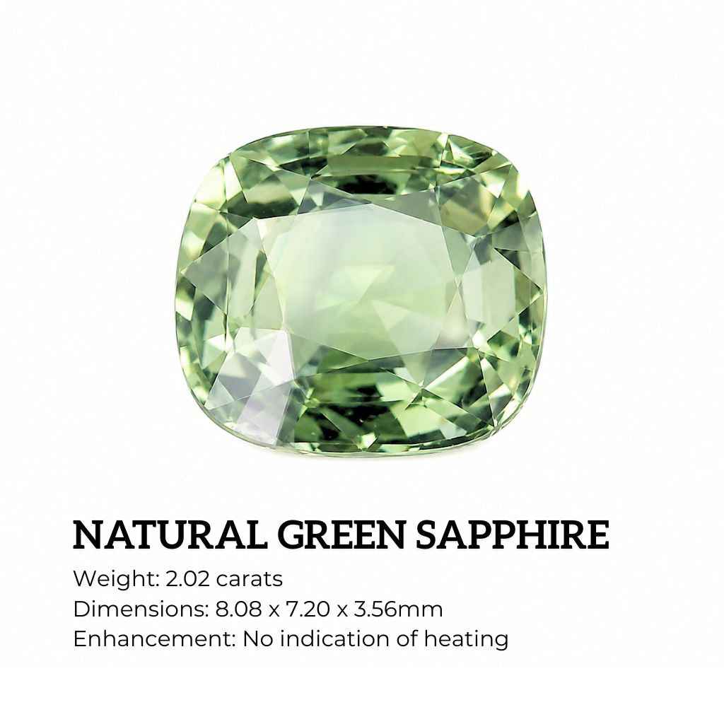 Natural Unheated Thai Green Sapphire 2.02 Carats - With Lab Certificate