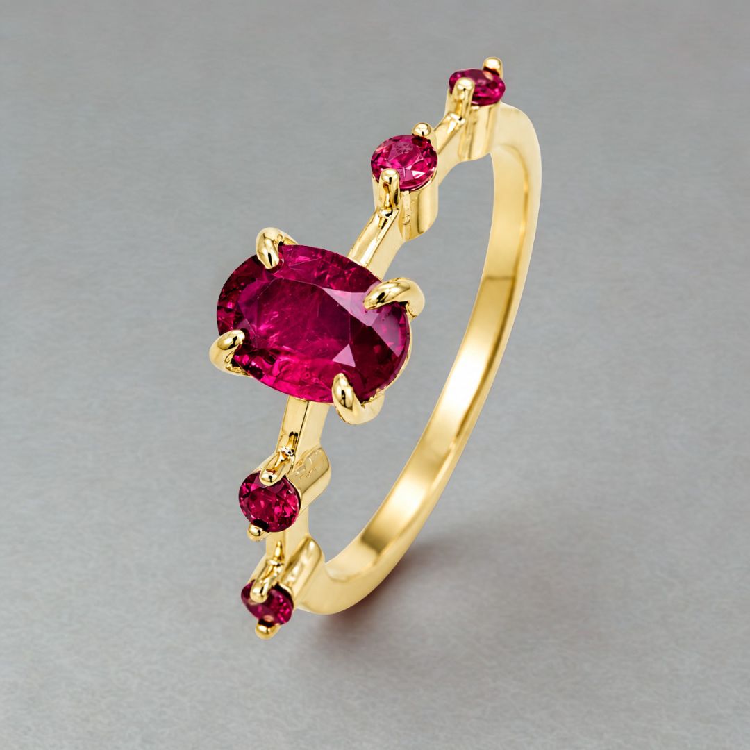 Minimalist natural ruby ring in polished 14K yellow gold handcrafted by Shiraz Jewelry Chiang Mai