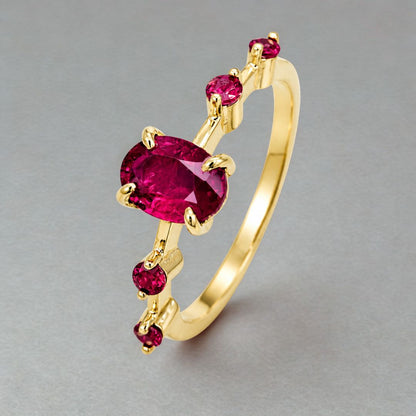Minimalist natural ruby ring in polished 14K yellow gold handcrafted by Shiraz Jewelry Chiang Mai