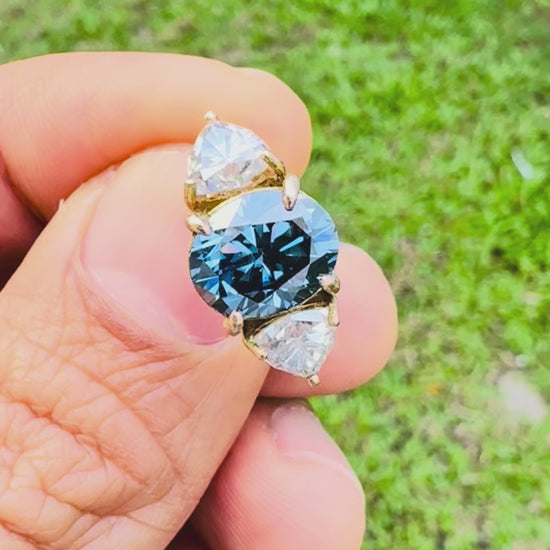 Shiraz Jewelry Handmade 3-Stone Blue Moissanite Ring