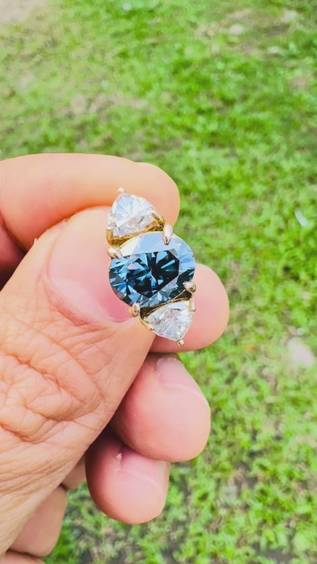 Shiraz Jewelry Handmade 3-Stone Blue Moissanite Ring