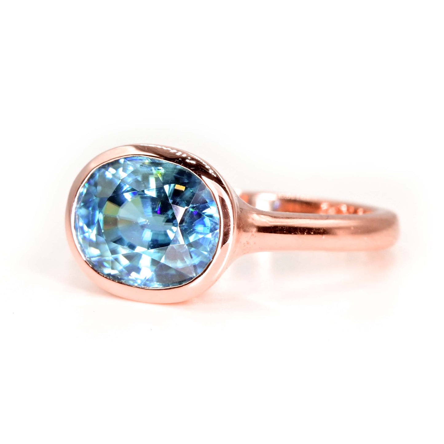 Amazing Thai Blue Zircon gemstone ring with 14k rosegold