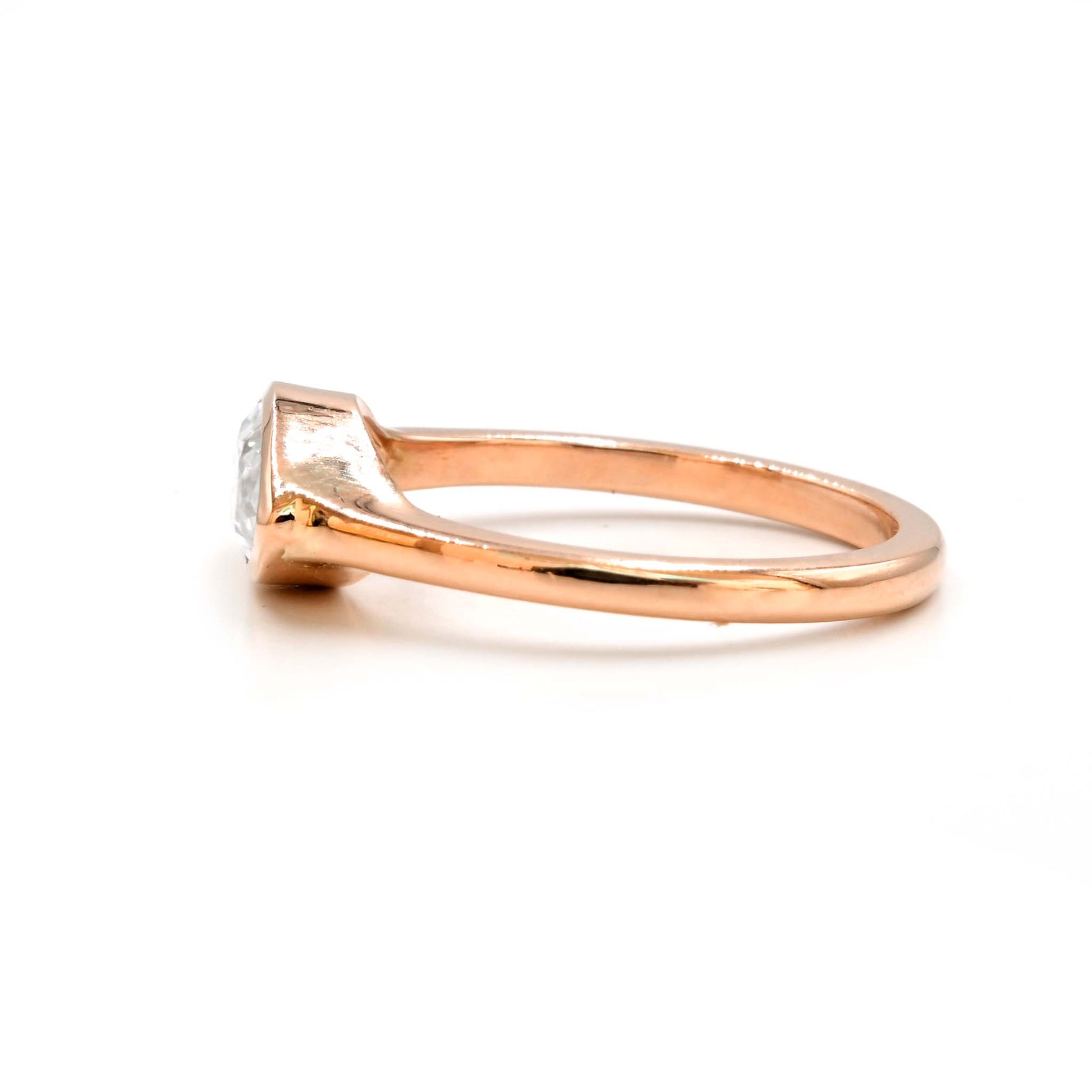 Eco-friendly marquise engagement ring with moissanite in 14k rosegold from Chiang Mai, Thailand