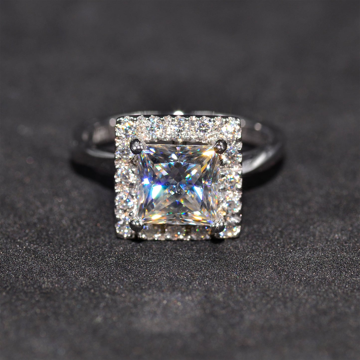 Stunning custom made engagement ring with moissanites