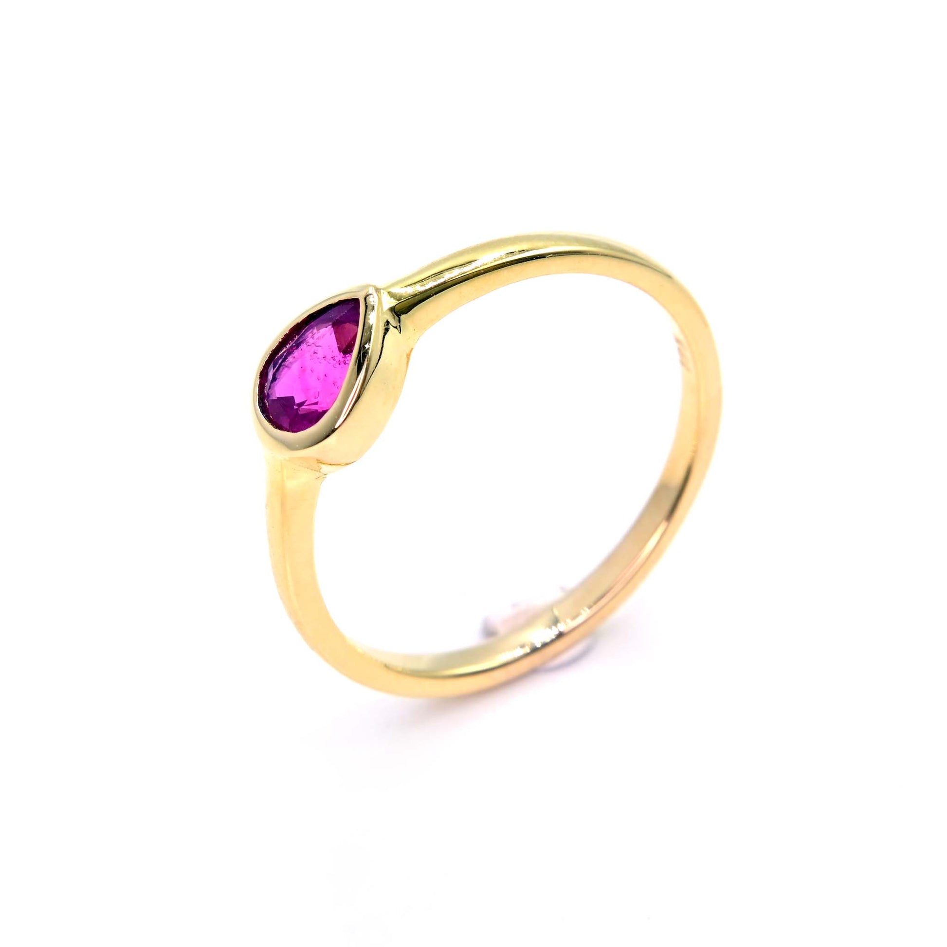 Minimalist ruby gold ring handcrafted in 14 karat yellow gold