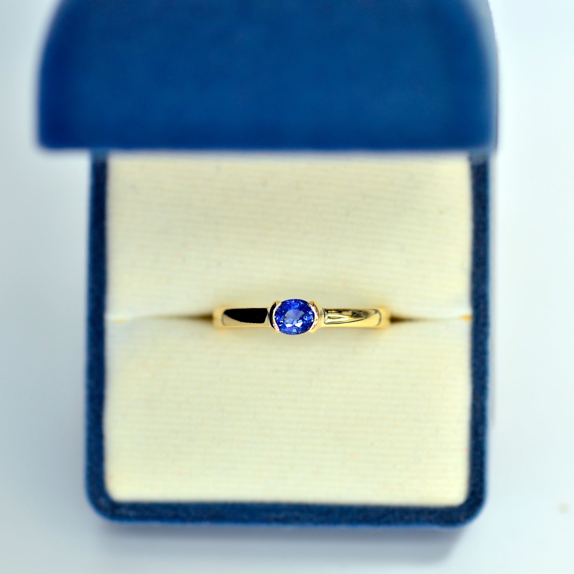 Perfect gift for anniversary and engagement ring. This blue sapphire stack ring is a handmade ring with 18K yellow gold