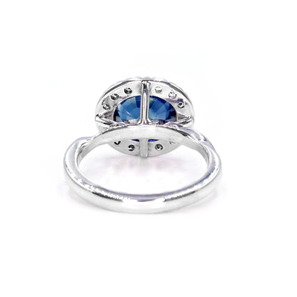Blue sapphire engagement ring with natural diamonds, timeless handmade jewelry design
