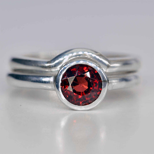 Red garnet handmade ring in sterling silver