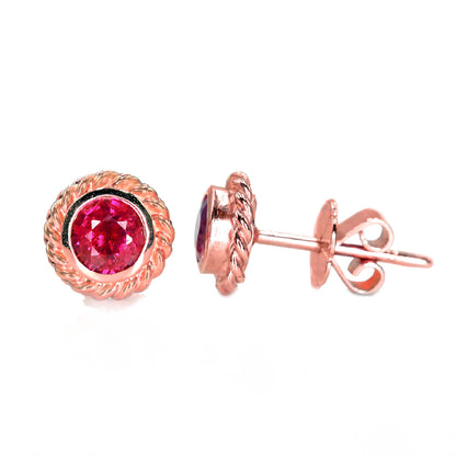 The Rubirope handmade earrings with natural ruby in 14k rosegold from Chiang Mai