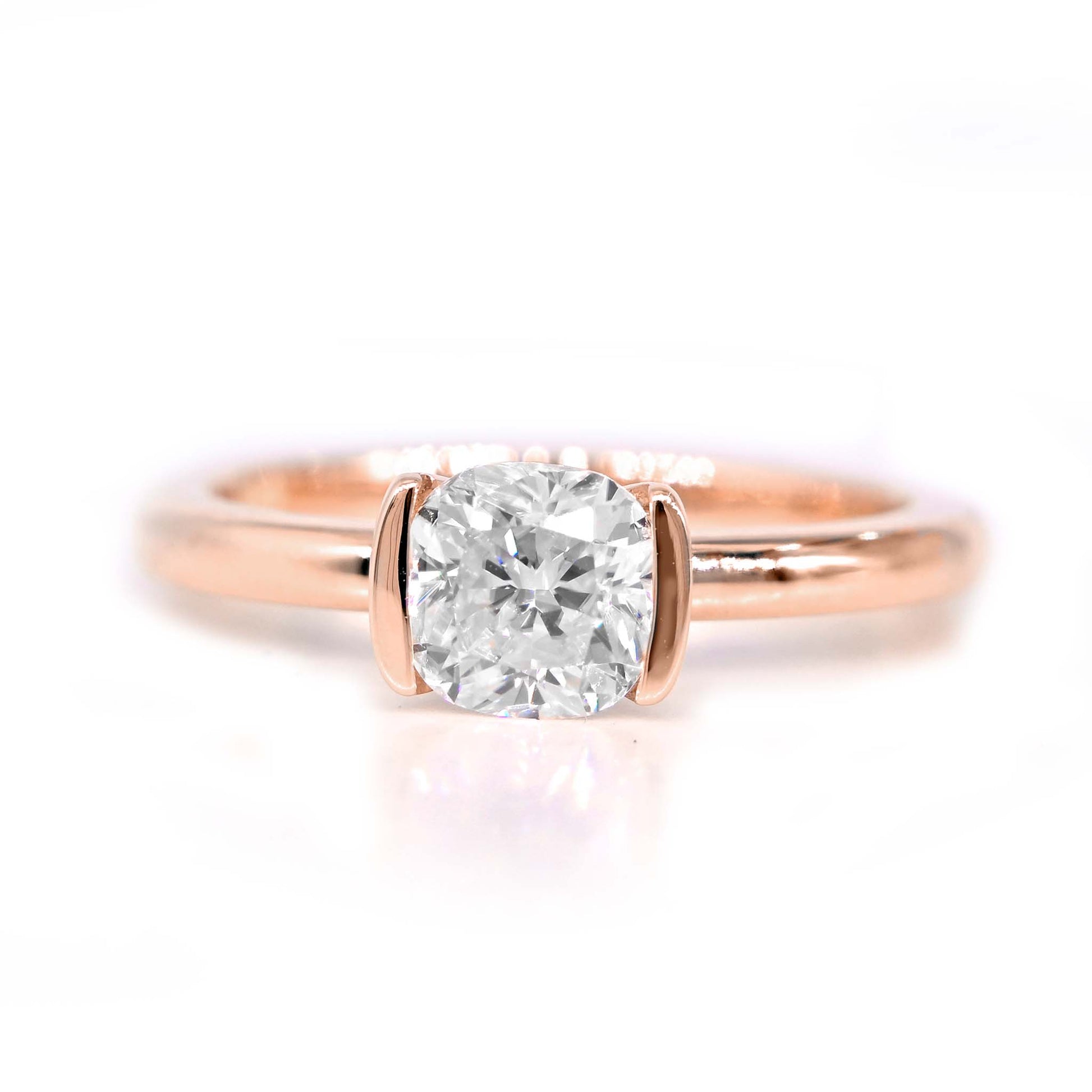 14K gold cushion moissanite ring